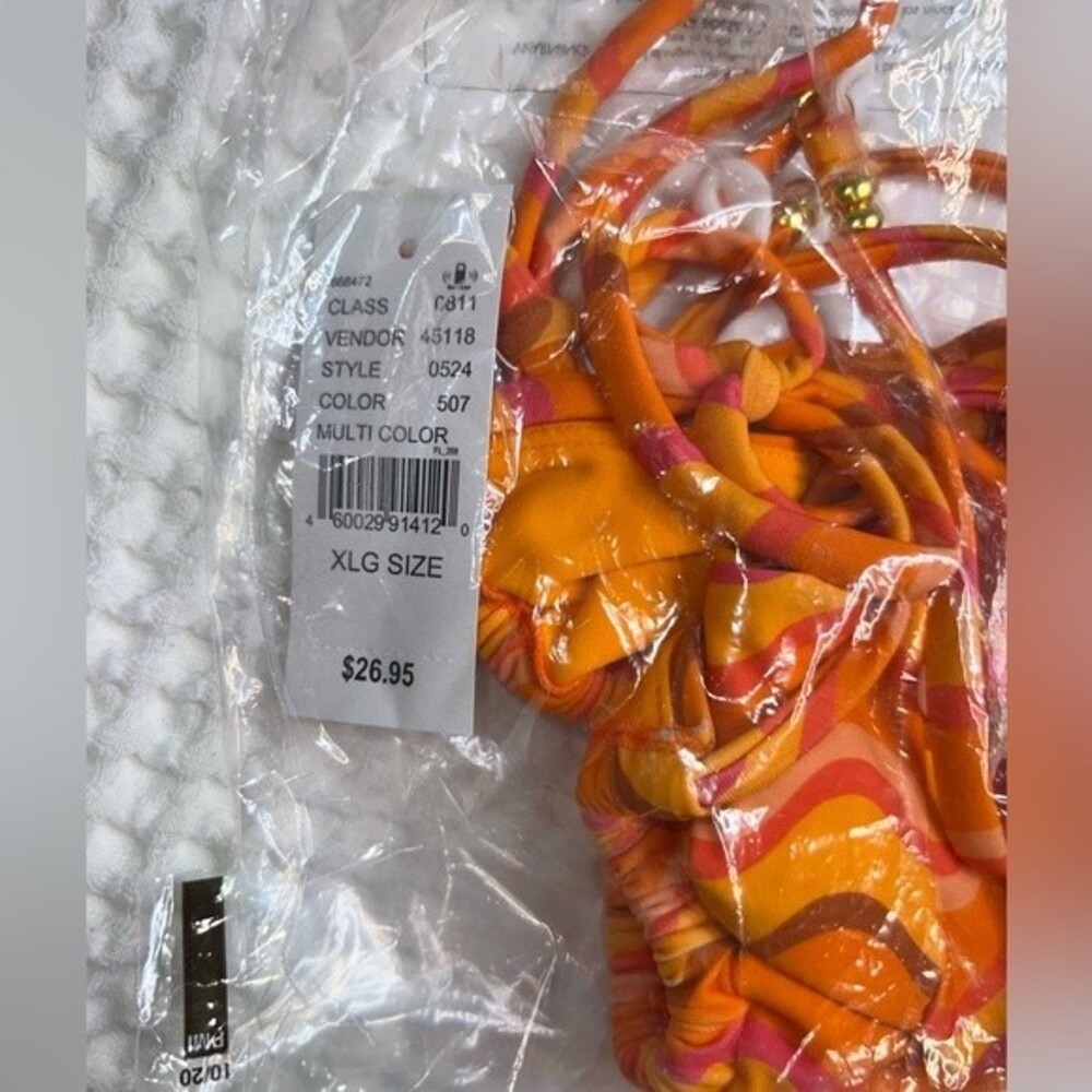 Kendall + Kylie Bikini Bottoms Womens XL Orange Splash High Cut Side Tie B3 - Picture 2 of 9
